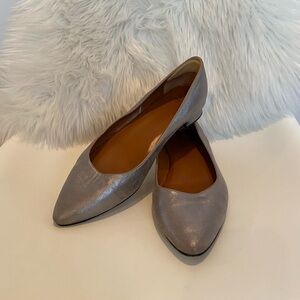 Aquatalia Penina Weatherproof Silver Metallic Almond Toe Flats, Size 10.5